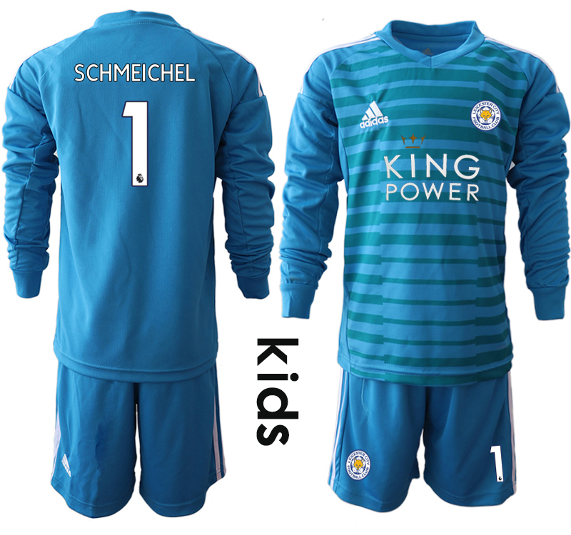 2018-19 Leicester City 1 SCHMEICHEL Blue Youth Long Sleeve Goalkeeper Soccer Jersey