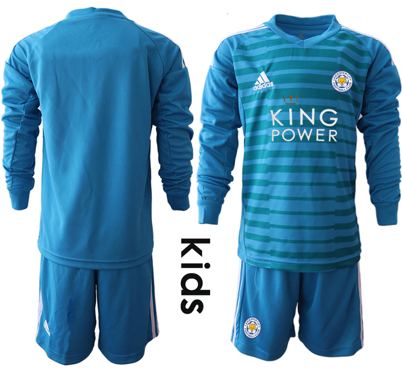2018-19 Leicester City Blue Youth Long Sleeve Goalkeeper Soccer Jersey