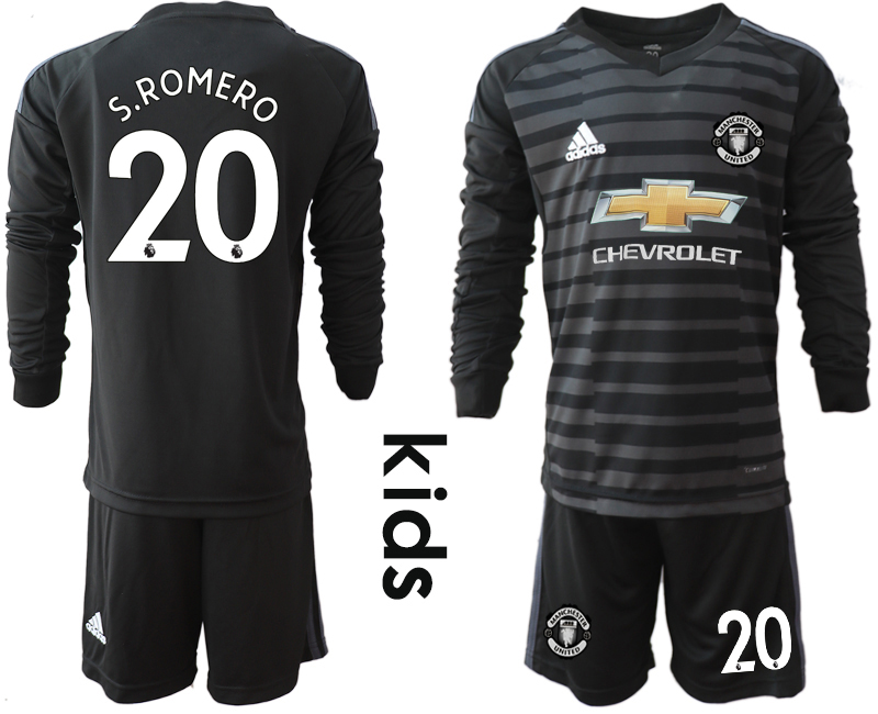 2018-19 Manchester United 20 S.ROMERO Black Youth Long Sleeve Goalkeeper Soccer Jersey - Click Image to Close