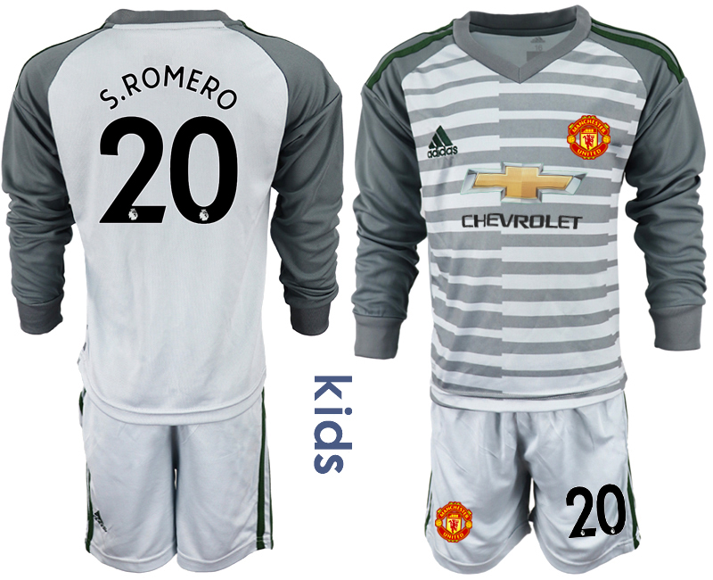 2018-19 Manchester United 20 S.ROMERO Gray Youth Long Sleeve Goalkeeper Soccer Jersey
