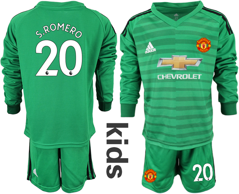 2018-19 Manchester United 20 S.ROMERO Green Youth Long Sleeve Goalkeeper Soccer Jersey