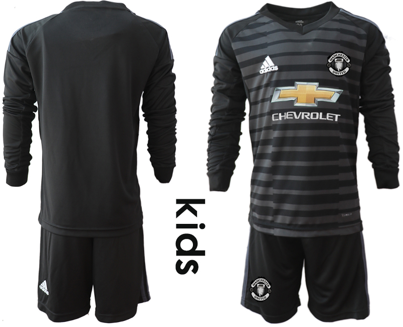 2018-19 Manchester United Black Youth Long Sleeve Goalkeeper Soccer Jersey