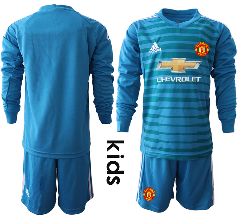 2018-19 Manchester United Blue Youth Long Sleeve Goalkeeper Soccer Jersey