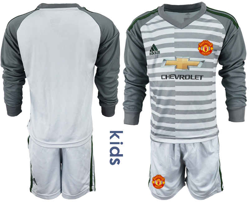 2018-19 Manchester United Gray Youth Long Sleeve Goalkeeper Soccer Jersey