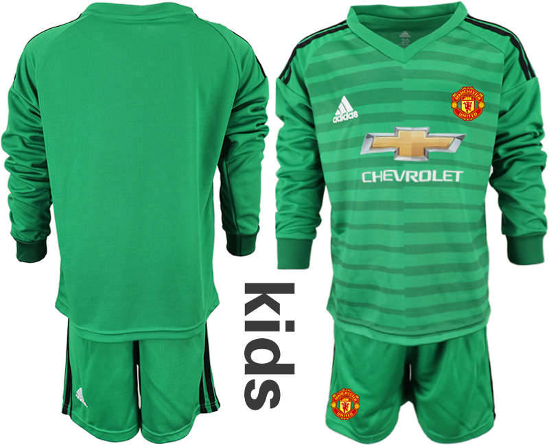 2018-19 Manchester United Green Youth Long Sleeve Goalkeeper Soccer Jersey