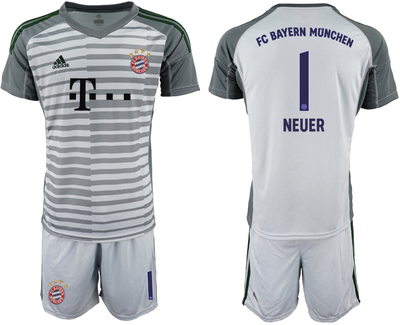 2018-19 Bayern Munich 1 NEUER Gray Goalkeeper Soccer Jersey