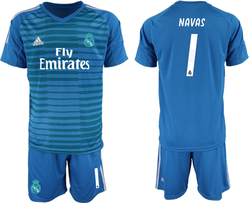 2018-19 Real Madrid 1 NAVAS Blue Goalkeeper Soccer Jersey