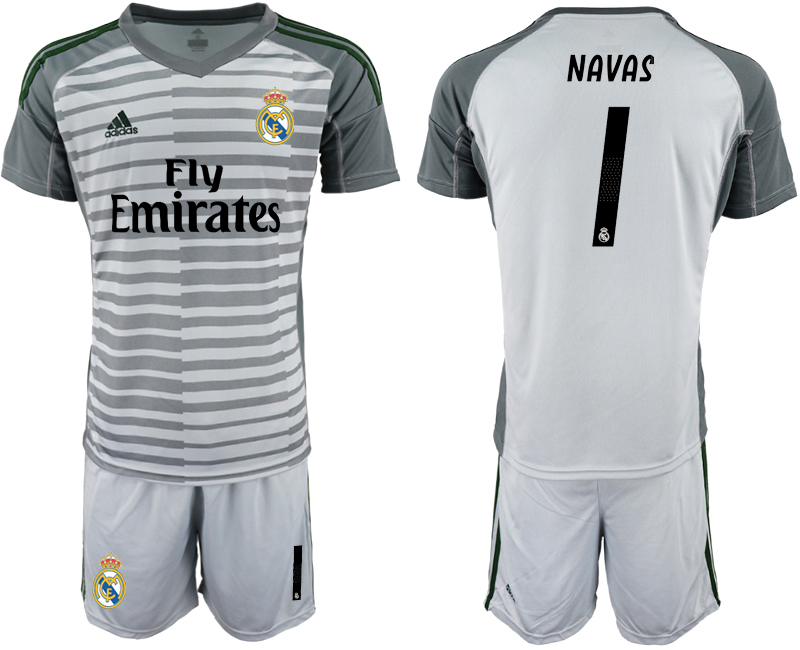 2018-19 Real Madrid 1 NAVAS Gray Goalkeeper Soccer Jersey