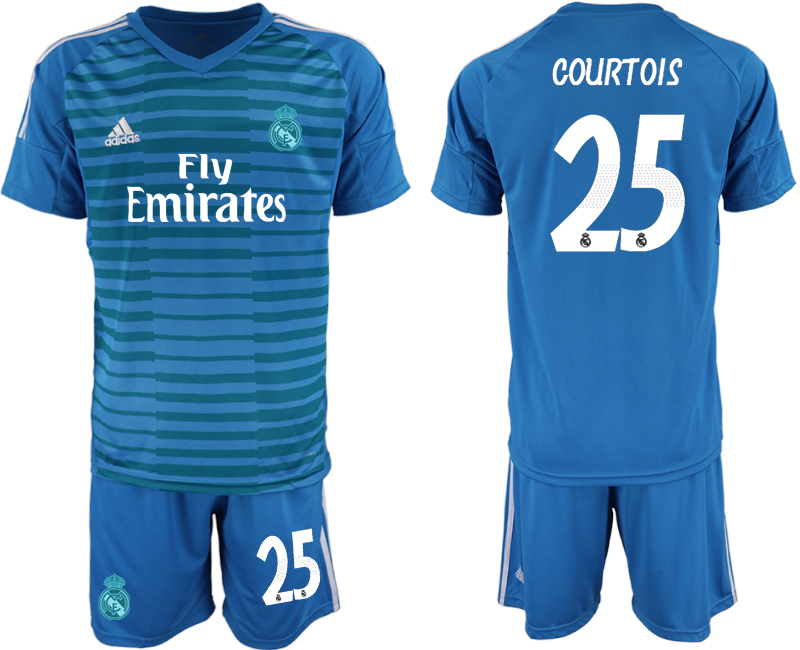 2018-19 Real Madrid 25 COURTOIS Blue Goalkeeper Soccer Jersey - Click Image to Close