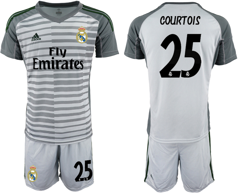 2018-19 Real Madrid 25 COURTOIS Gray Goalkeeper Soccer Jersey - Click Image to Close