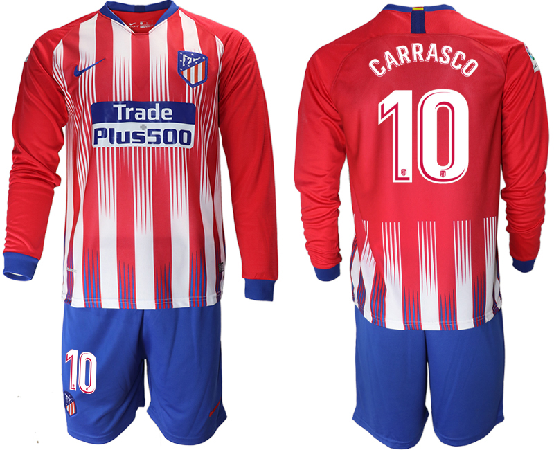 2018-19 Atletico Madrid 10 CARRASCO Home Long Sleeve Soccer Jersey
