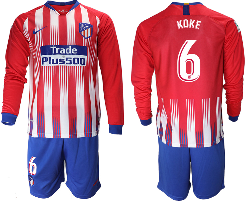 2018-19 Atletico Madrid 6 KOKE Home Long Sleeve Soccer Jersey