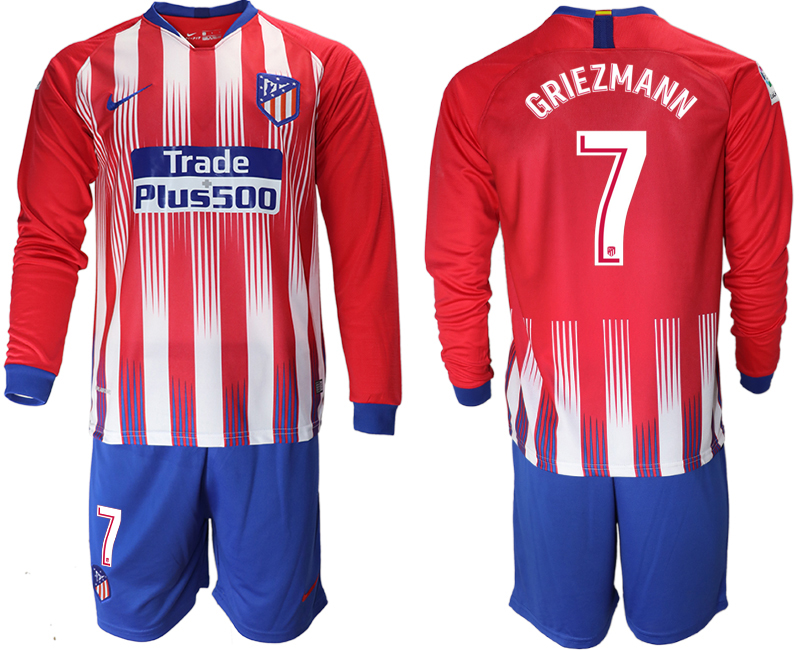 2018-19 Atletico Madrid 7 GRIEZMANN Home Long Sleeve Soccer Jersey
