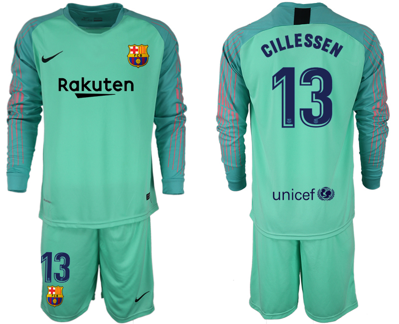 2018-19 Barcelona 13 CILLESSEN Green Long Sleeve Goalkeeper Soccer Jersey