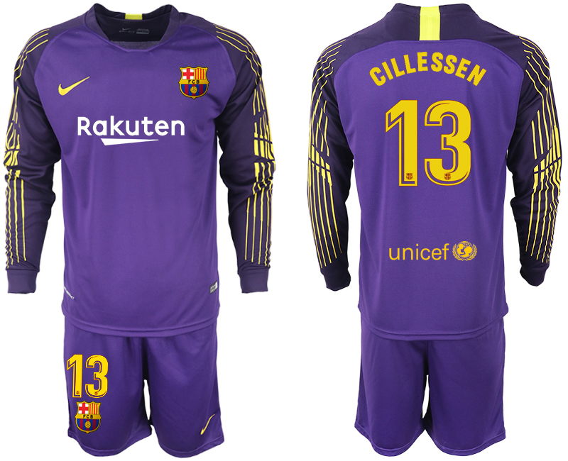 2018-19 Barcelona 13 CILLESSEN Purple Long Sleeve Goalkeeper Soccer Jersey