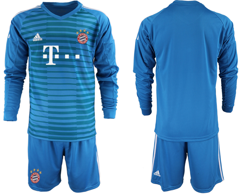 2018-19 Bayern Blue Long Sleeve Goalkeeper Soccer Jersey - Click Image to Close