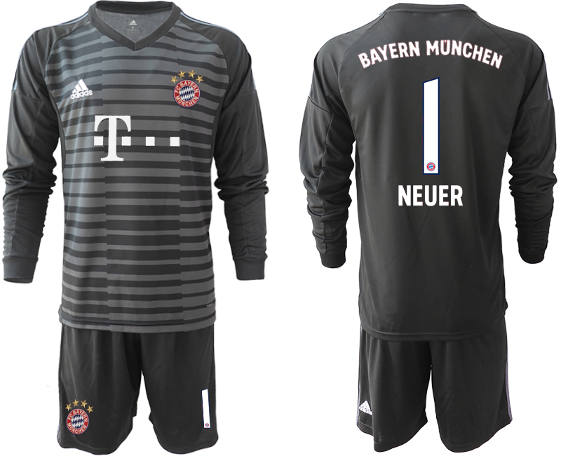 2018-19 Bayern Munich 1 NEUER Black Long Sleeve Goalkeeper Soccer Jersey
