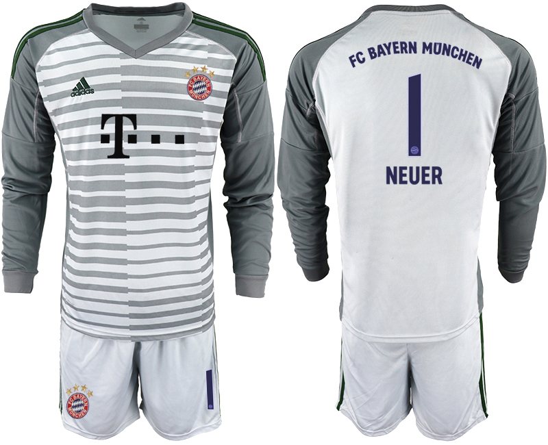 2018-19 Bayern Munich 1 NEUER Gray Long Sleeve Goalkeeper Soccer Jersey