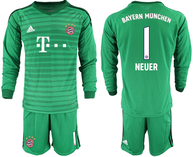 2018-19 Bayern Munich 1 NEUER Green Long Sleeve Goalkeeper Soccer Jersey - Click Image to Close