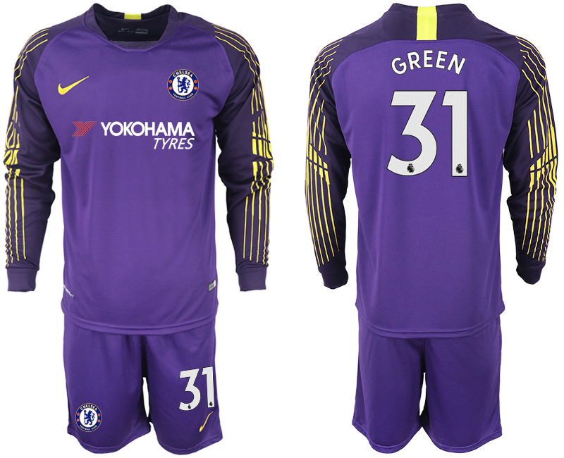 2018-19 Chelsea 31 GREEN Purple Long Sleeve Goalkeeper Soccer Jersey