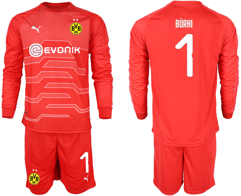 2018-19 Dortmund 1 BURKI Red Long Sleeve Goalkeeper Soccer Jersey