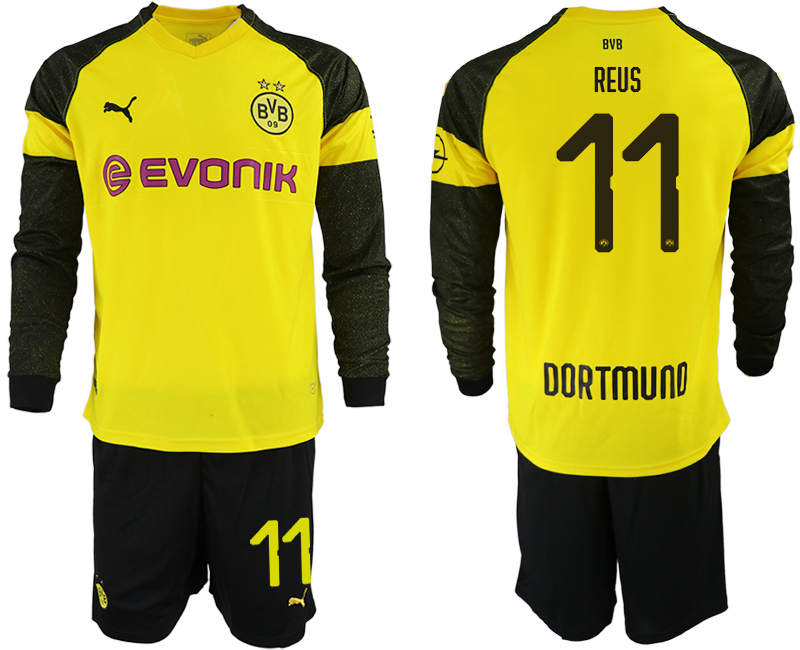2018-19 Dortmund 11 REUS Home Long Sleeve Soccer Jersey - Click Image to Close