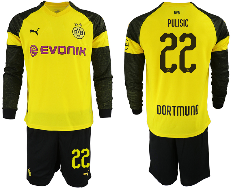 2018-19 Dortmund 22 PULISIC Home Long Sleeve Soccer Jersey