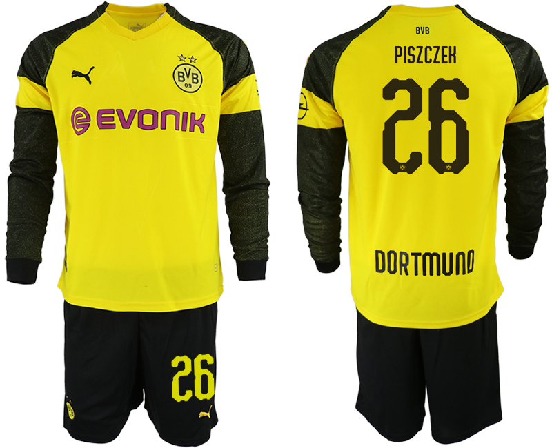 2018-19 Dortmund 26 PISZCZEK Home Long Sleeve Soccer Jersey - Click Image to Close