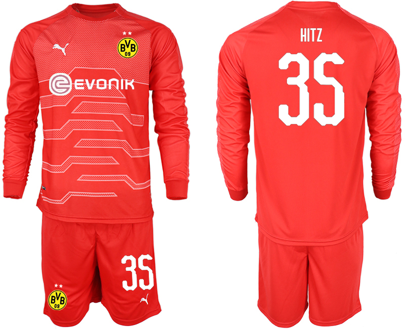 2018-19 Dortmund 35 HITZ Red Long Sleeve Goalkeeper Soccer Jersey