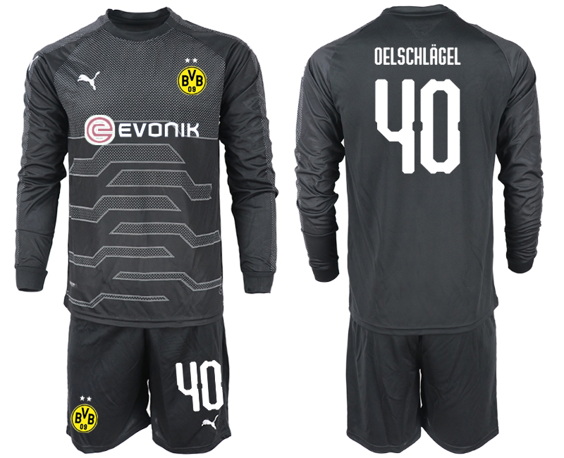 2018-19 Dortmund 40 OELSCHLAGEL Black Long Sleeve Goalkeeper Soccer Jersey