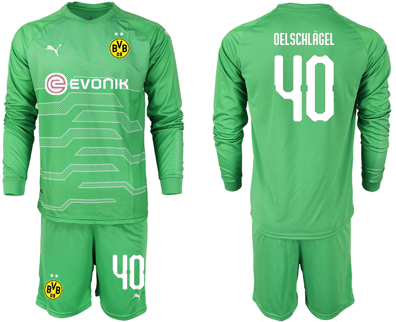 2018-19 Dortmund 40 OELSCHLAGEL Green Long Sleeve Goalkeeper Soccer Jersey