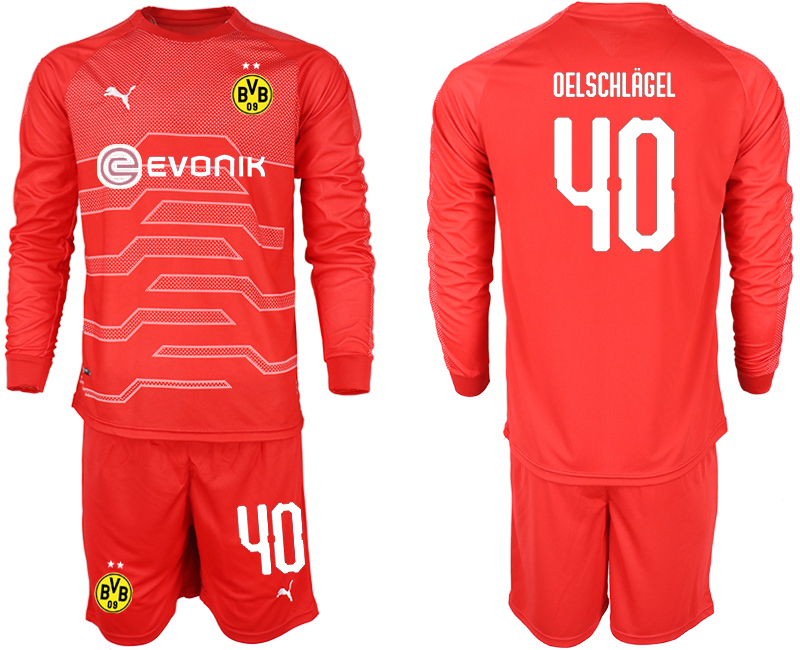 2018-19 Dortmund 40 OELSCHLAGEL Red Long Sleeve Goalkeeper Soccer Jersey - Click Image to Close