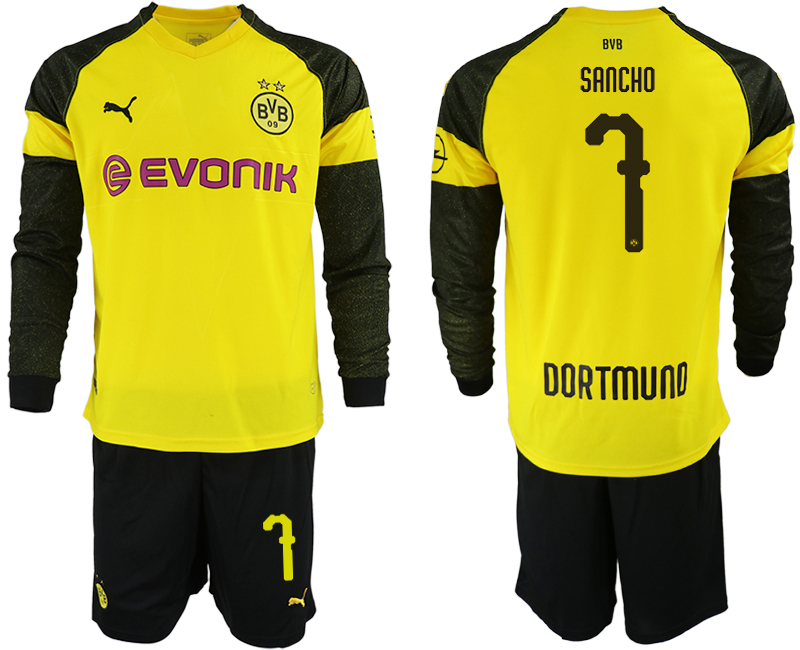 2018-19 Dortmund 7 SANCHO Home Long Sleeve Soccer Jersey