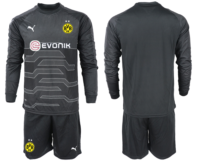 2018-19 Dortmund Black Long Sleeve Goalkeeper Soccer Jersey - Click Image to Close