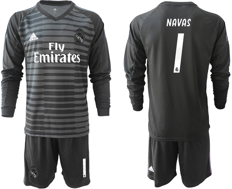 2018-19 Real Madrid 1 NAVAS Black Long Sleeve Goalkeeper Soccer Jersey - Click Image to Close