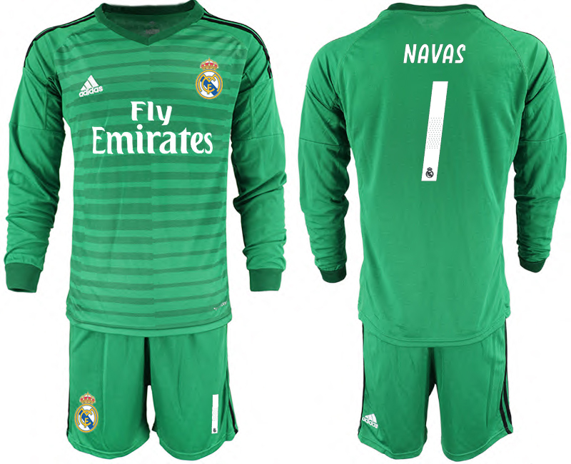 2018-19 Real Madrid 1 NAVAS Green Long Sleeve Goalkeeper Soccer Jersey - Click Image to Close