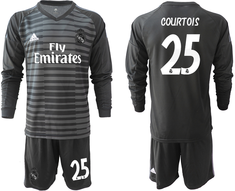 2018-19 Real Madrid 25 COURTOIS Black Long Sleeve Goalkeeper Soccer Jersey - Click Image to Close