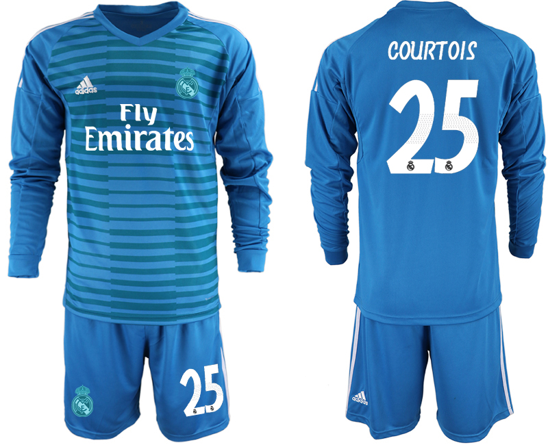 2018-19 Real Madrid 25 COURTOIS Blue Long Sleeve Goalkeeper Soccer Jersey - Click Image to Close