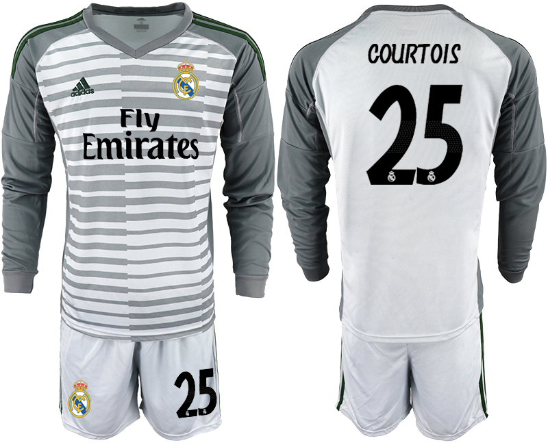 2018-19 Real Madrid 25 COURTOIS Gray Long Sleeve Goalkeeper Soccer Jersey - Click Image to Close