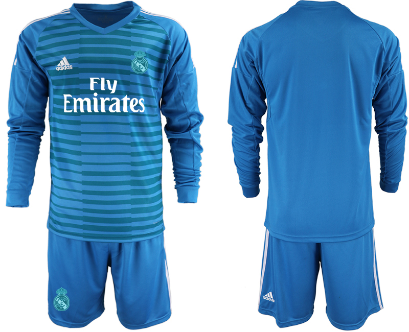2018-19 Real Madrid Blue Long Sleeve Goalkeeper Soccer Jersey - Click Image to Close