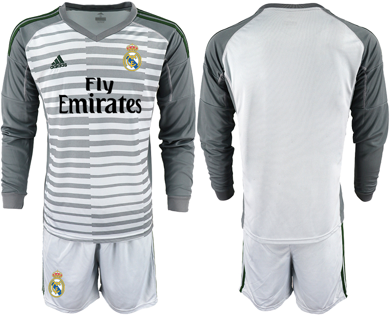 2018-19 Real Madrid Gray Long Sleeve Goalkeeper Soccer Jersey - Click Image to Close