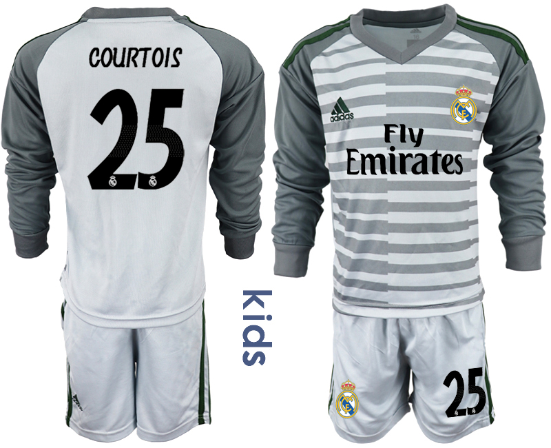 2018-19 Real Madrid 25 COURTOIS Gray Youth Long Sleeve Goalkeeper Soccer Jersey