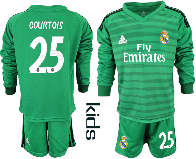 2018-19 Real Madrid 25 COURTOIS Green Youth Long Sleeve Goalkeeper Soccer Jersey