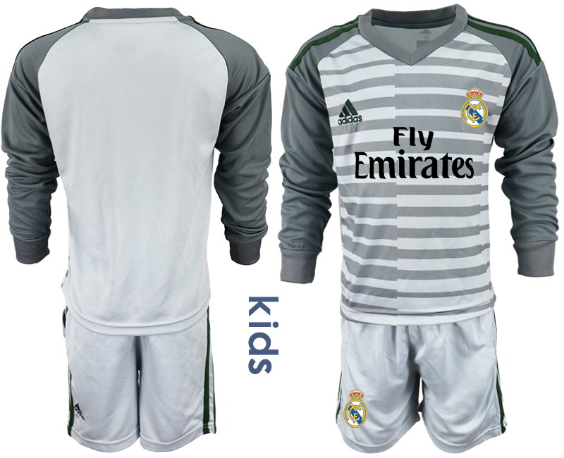 2018-19 Real Madrid Gray Youth Long Sleeve Goalkeeper Soccer Jersey