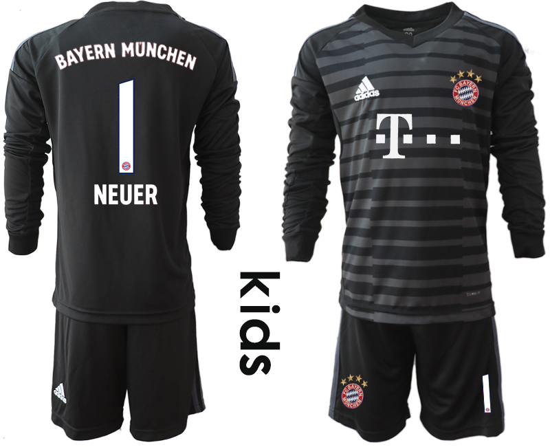 2018-19 Bayern Munich 1 NEUER Black Youth Long Sleeve Soccer Jersey