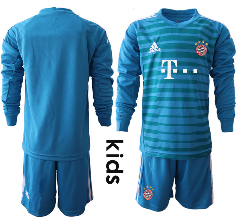 2018-19 Bayern Munich Blue Youth Long Sleeve Soccer Jersey - Click Image to Close