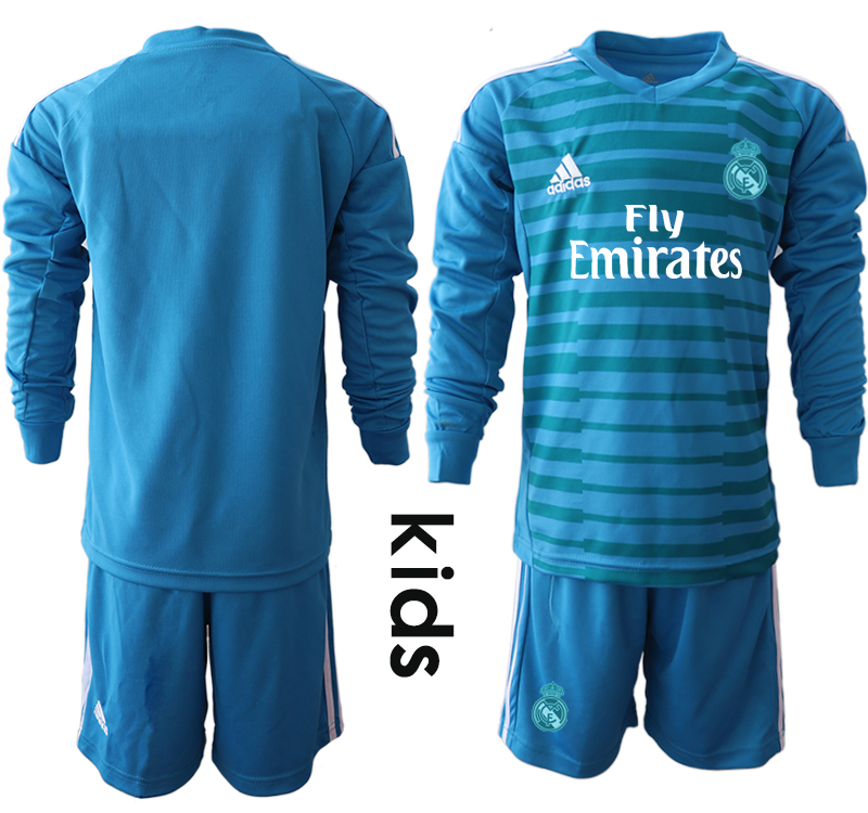 2018-19 Real Madrid Blue Youth Long Sleeve Goalkeeper Soccer Jersey