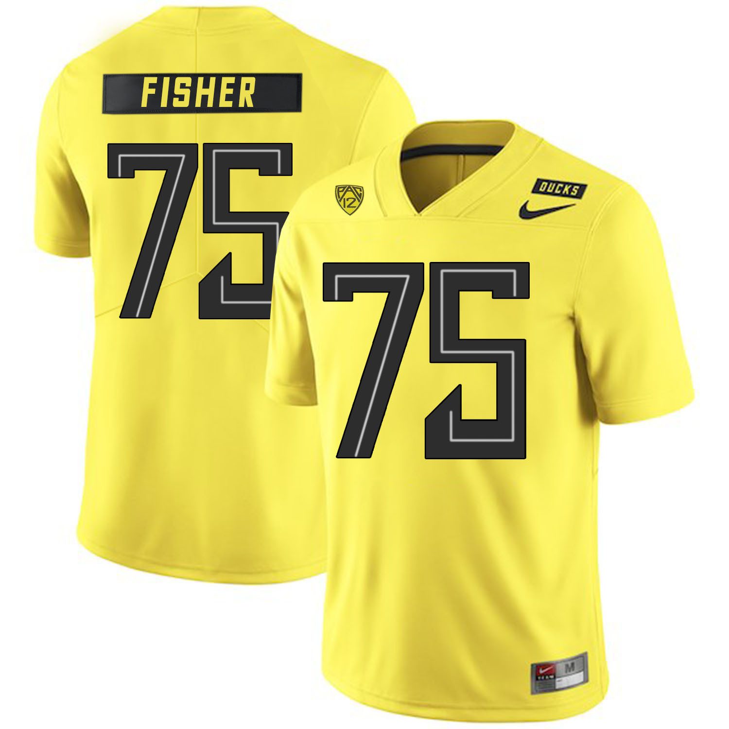 Oregon Ducks 75 Jake Fisher Yellow Nike College Football Jersey - Click Image to Close
