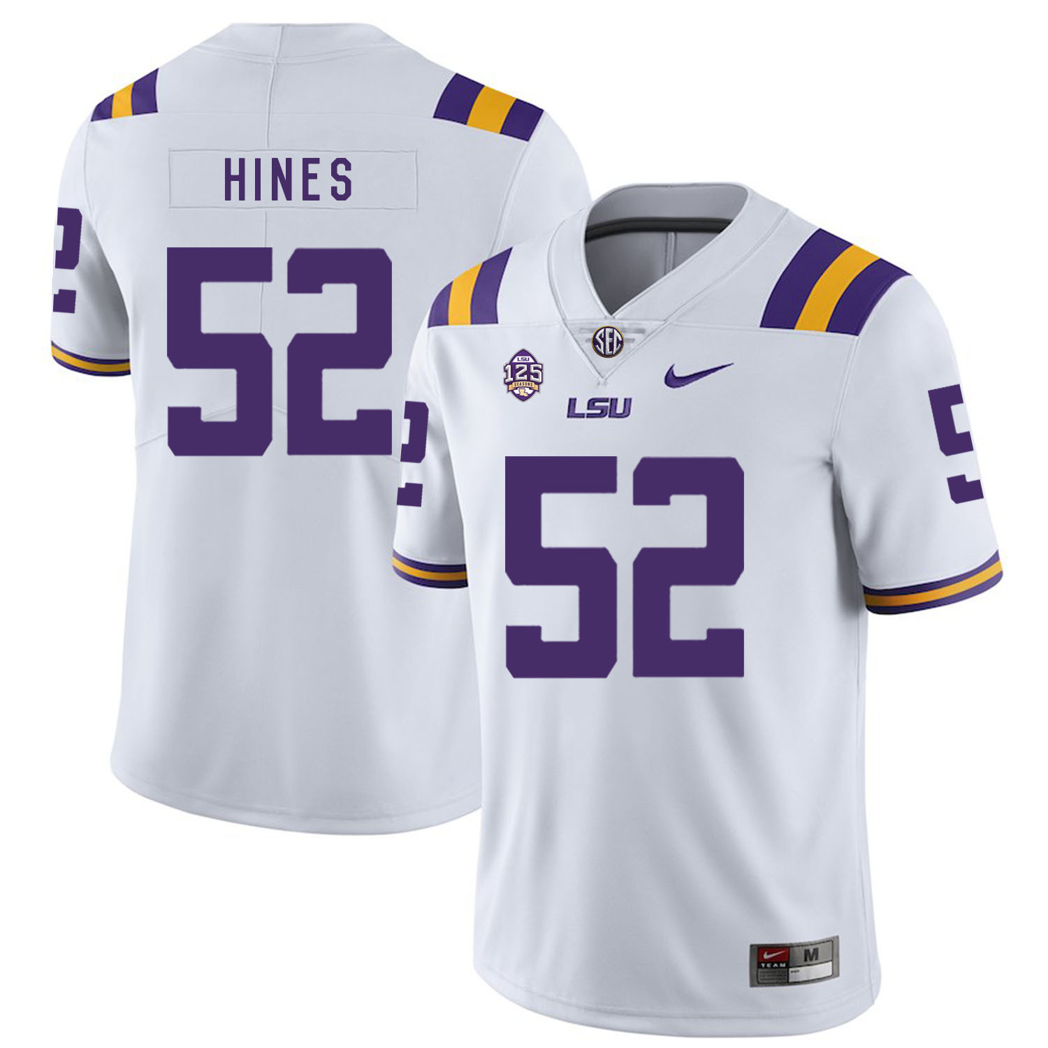 LSU Tigers 52 Chasen Hines White Nike College Football Jersey