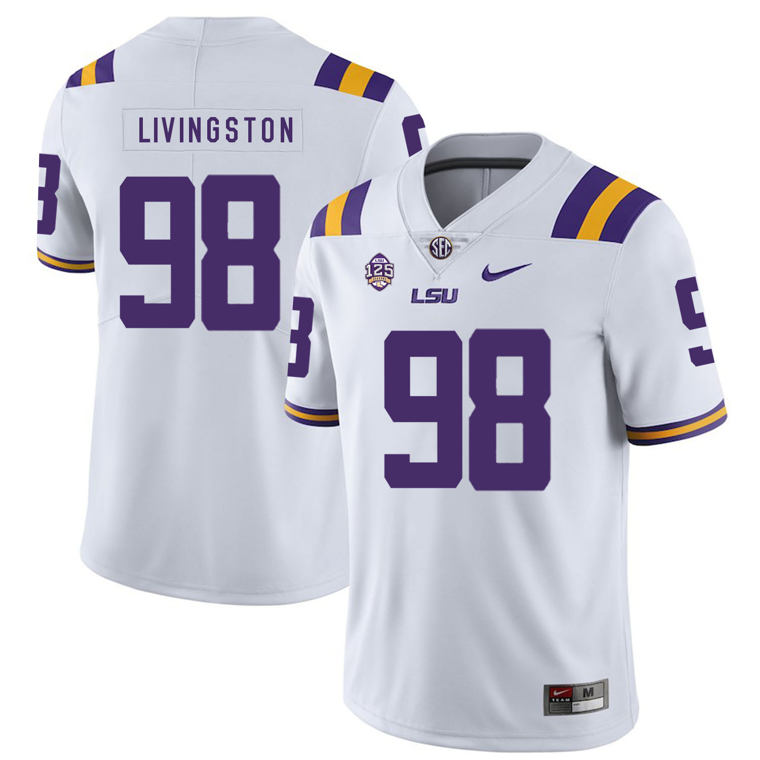 LSU Tigers 98 Dominic Livingston White Nike College Football Jersey